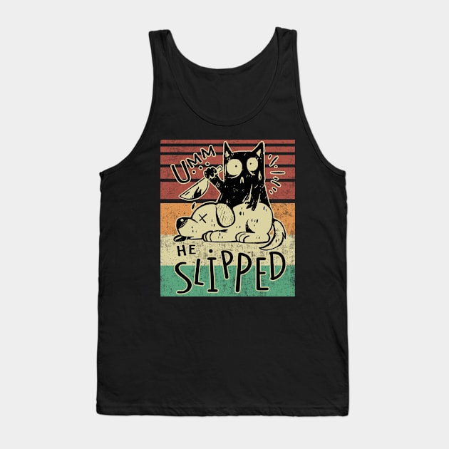 Cat With Knife Funny Cat Umm He Slipped Tank Top by Visual Vibes